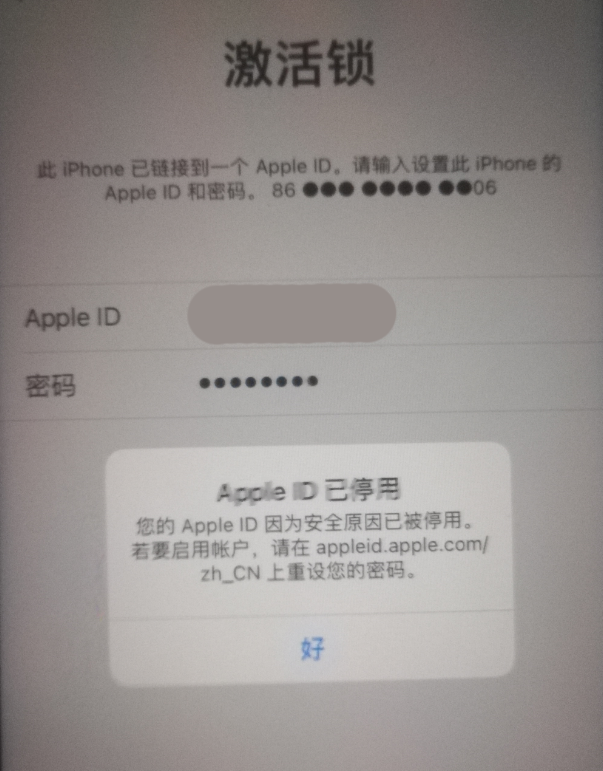 永平苹果手机维修分享iPhone 12 出现提示“Apple ID 已停用”怎么办 